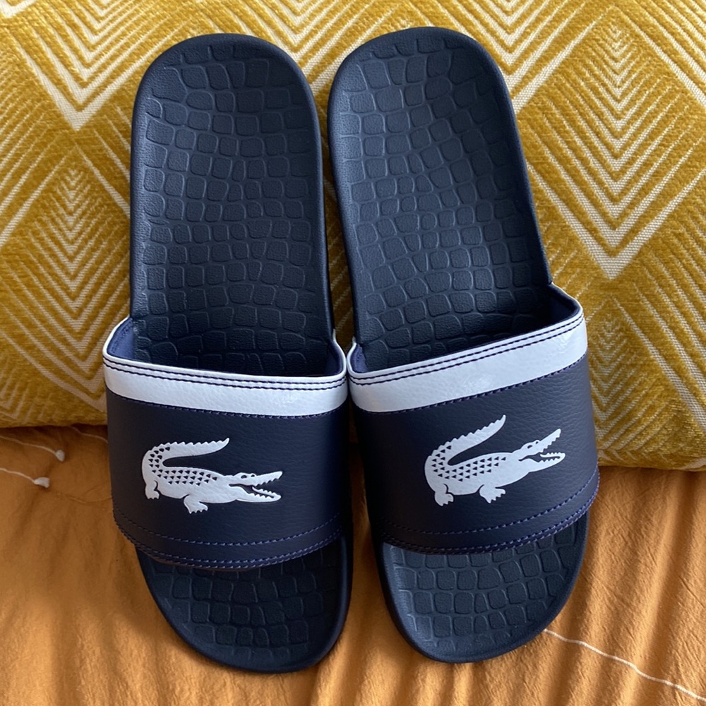 Lacoste Blue/White Trimmed Slides